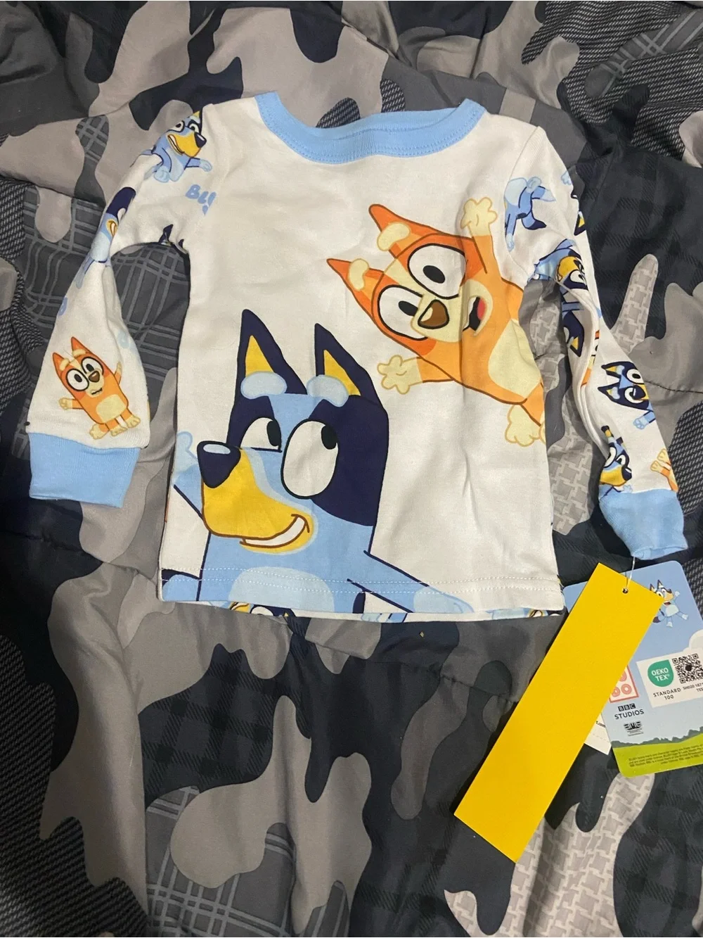 Kids Cartoon Bluey Pajama Set - Light Blue & White